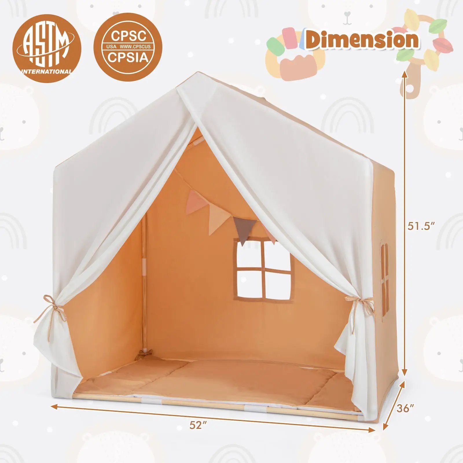 Kid's Play Tent with Washable Cotton Mat and Flag Banner by DirectDeals