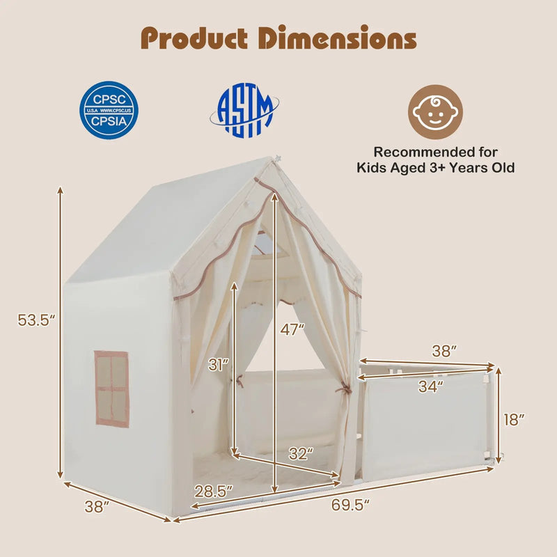 Kids Play Tent with Playpen 2-in-1 Toddler Playhouse with Yard by DirectDeals