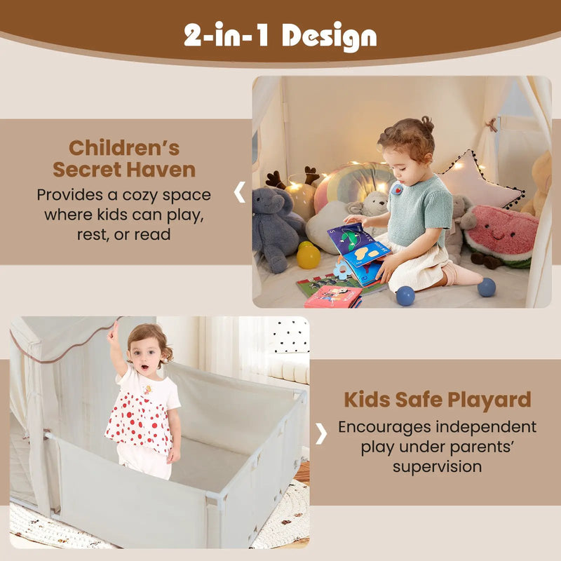 Kids Play Tent with Playpen 2-in-1 Toddler Playhouse with Yard by DirectDeals
