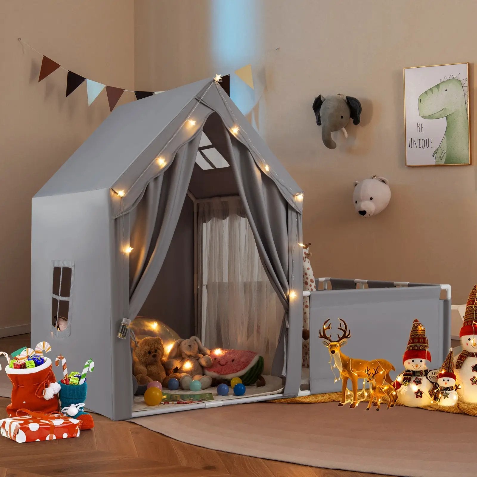 Kids Play Tent with Playpen 2-in-1 Toddler Playhouse with Yard by DirectDeals