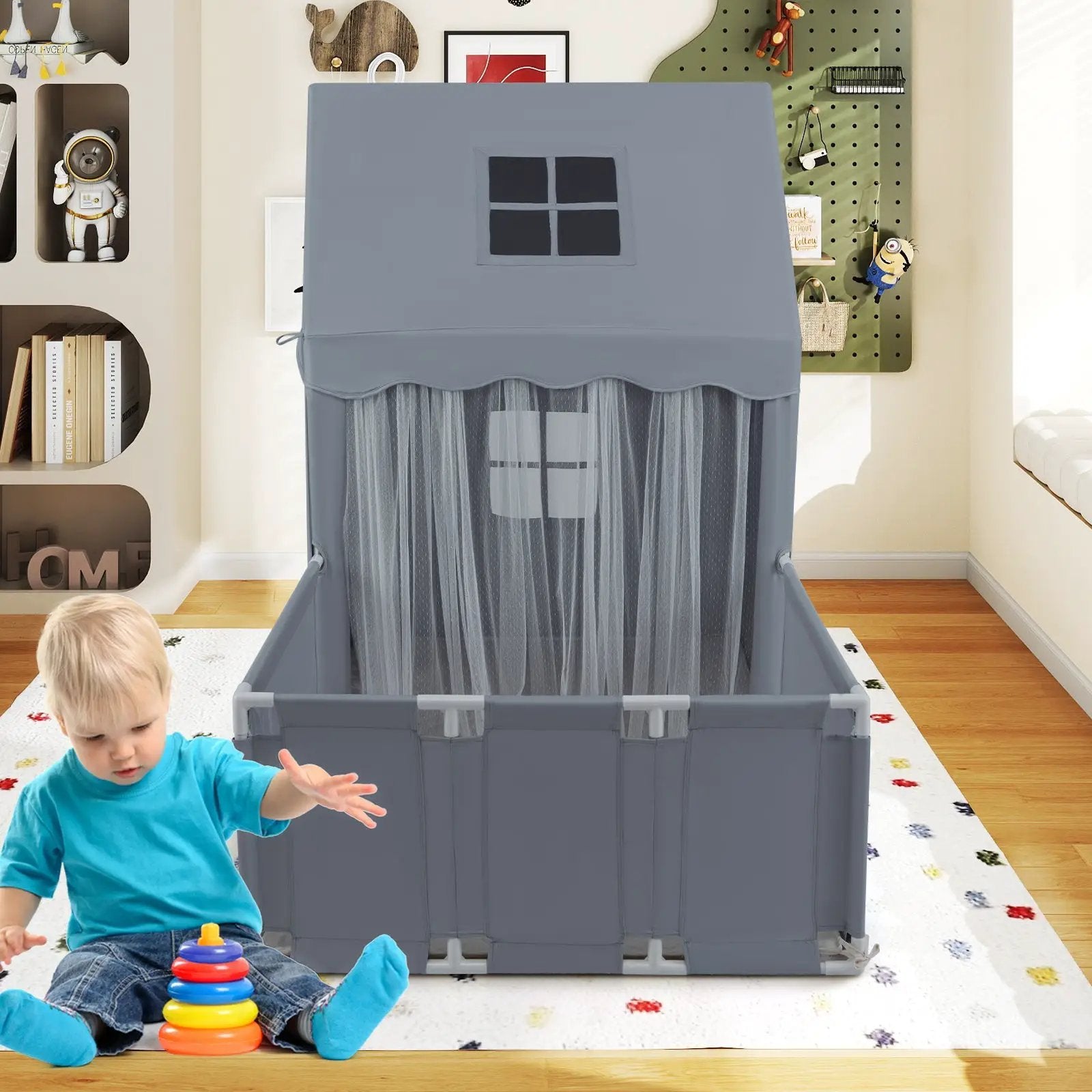 Kids Play Tent with Playpen 2-in-1 Toddler Playhouse with Yard by DirectDeals