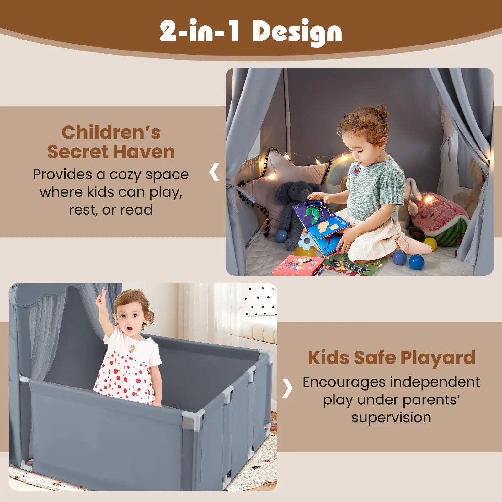 Kids Play Tent with Playpen 2-in-1 Toddler Playhouse with Yard by DirectDeals