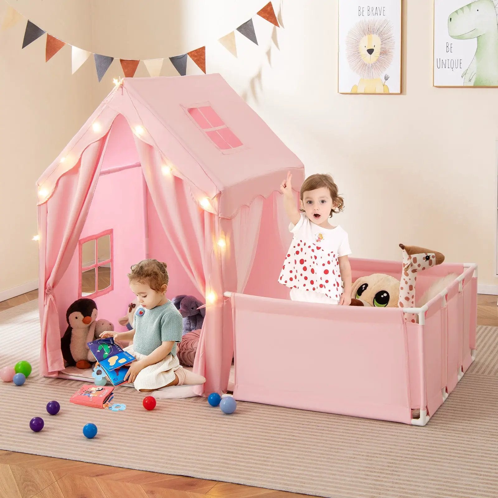 Kids Play Tent with Playpen 2-in-1 Toddler Playhouse with Yard by DirectDeals