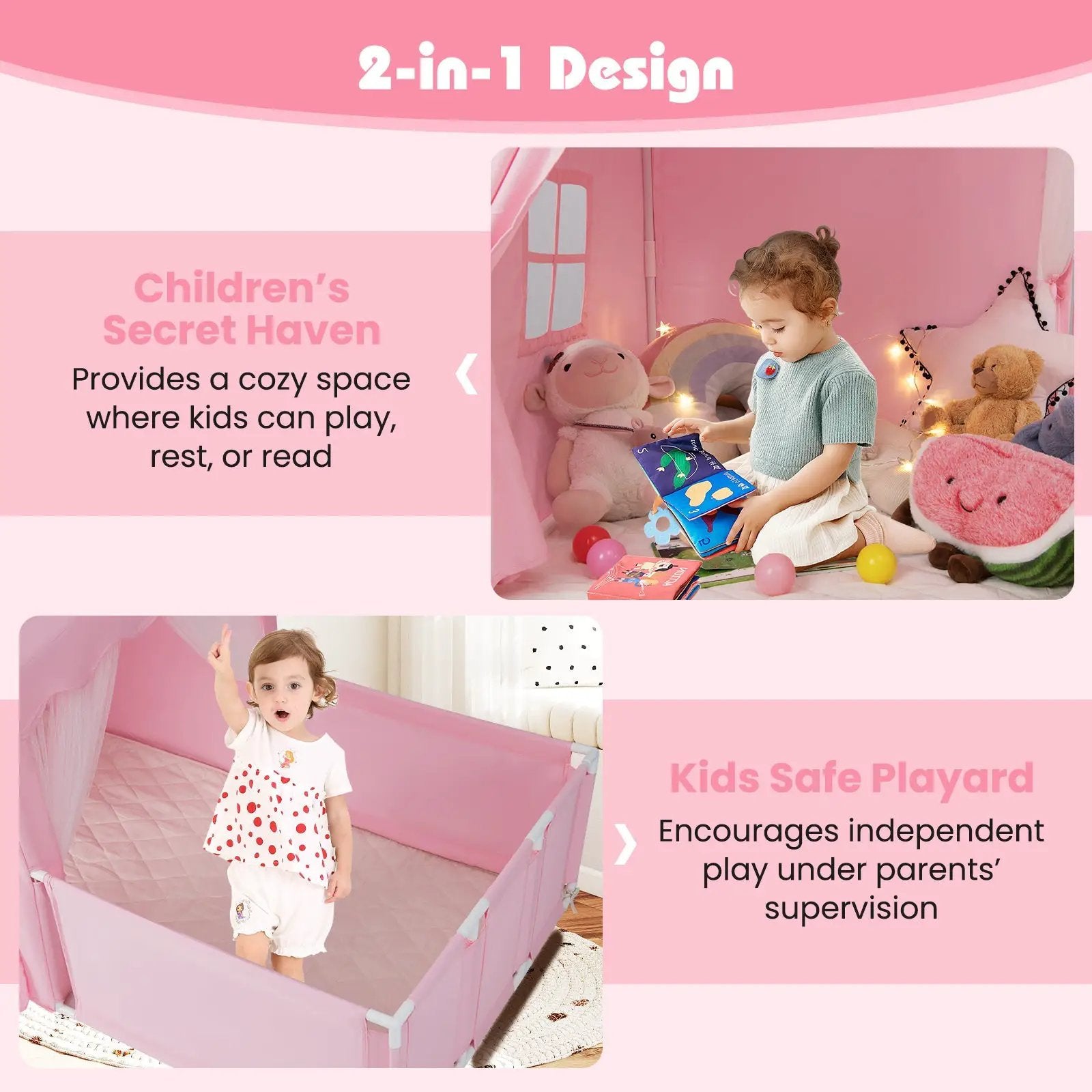 Kids Play Tent with Playpen 2-in-1 Toddler Playhouse with Yard by DirectDeals