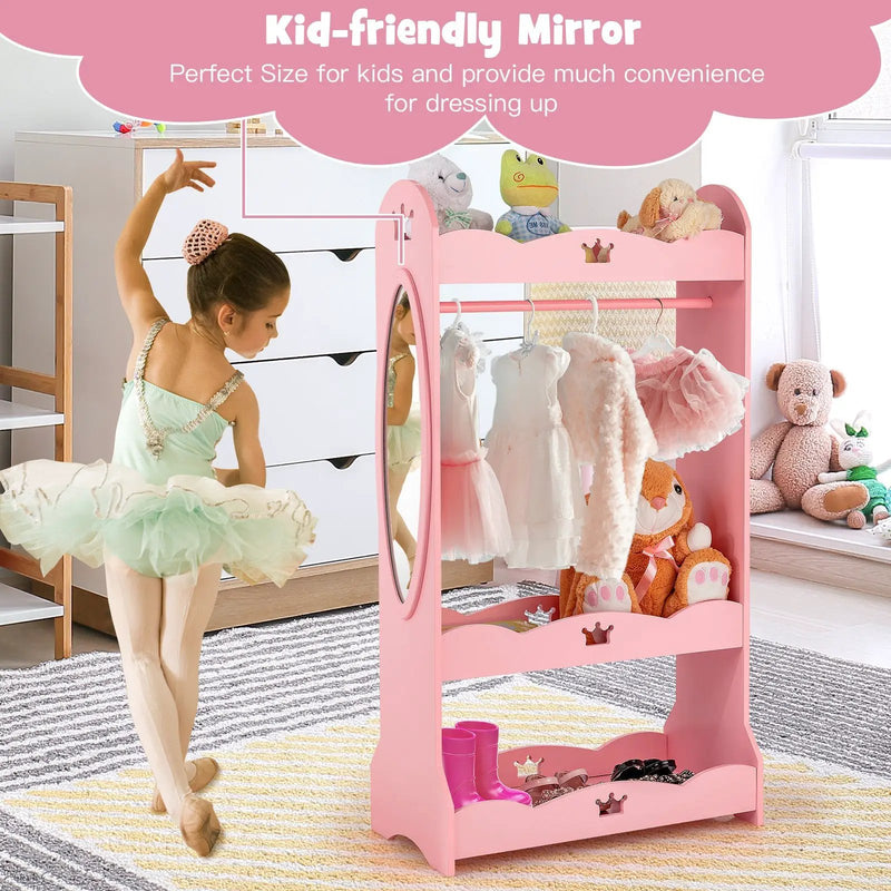 Kids Pretend Costume Closet with Mirror-Pink by DirectDeals