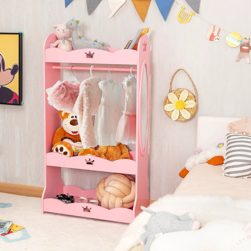 Kids Pretend Costume Closet with Mirror-Pink by DirectDeals
