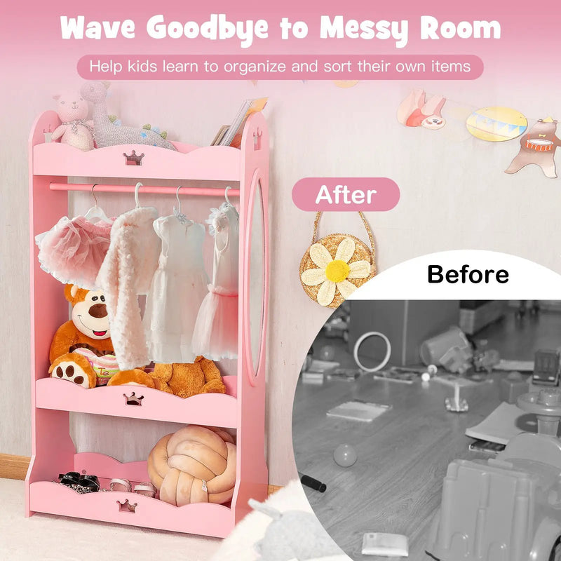 Kids Pretend Costume Closet with Mirror-Pink by DirectDeals