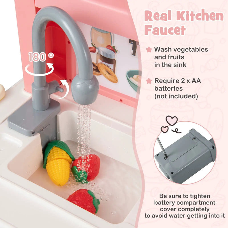 Kids Play Kitchen Toy with Stove Sink Oven with Light and Sound by DirectDeals