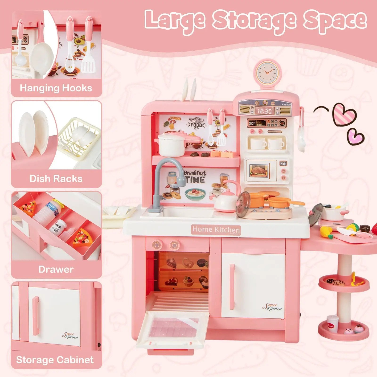 Kids Play Kitchen Toy with Stove Sink Oven with Light and Sound by DirectDeals
