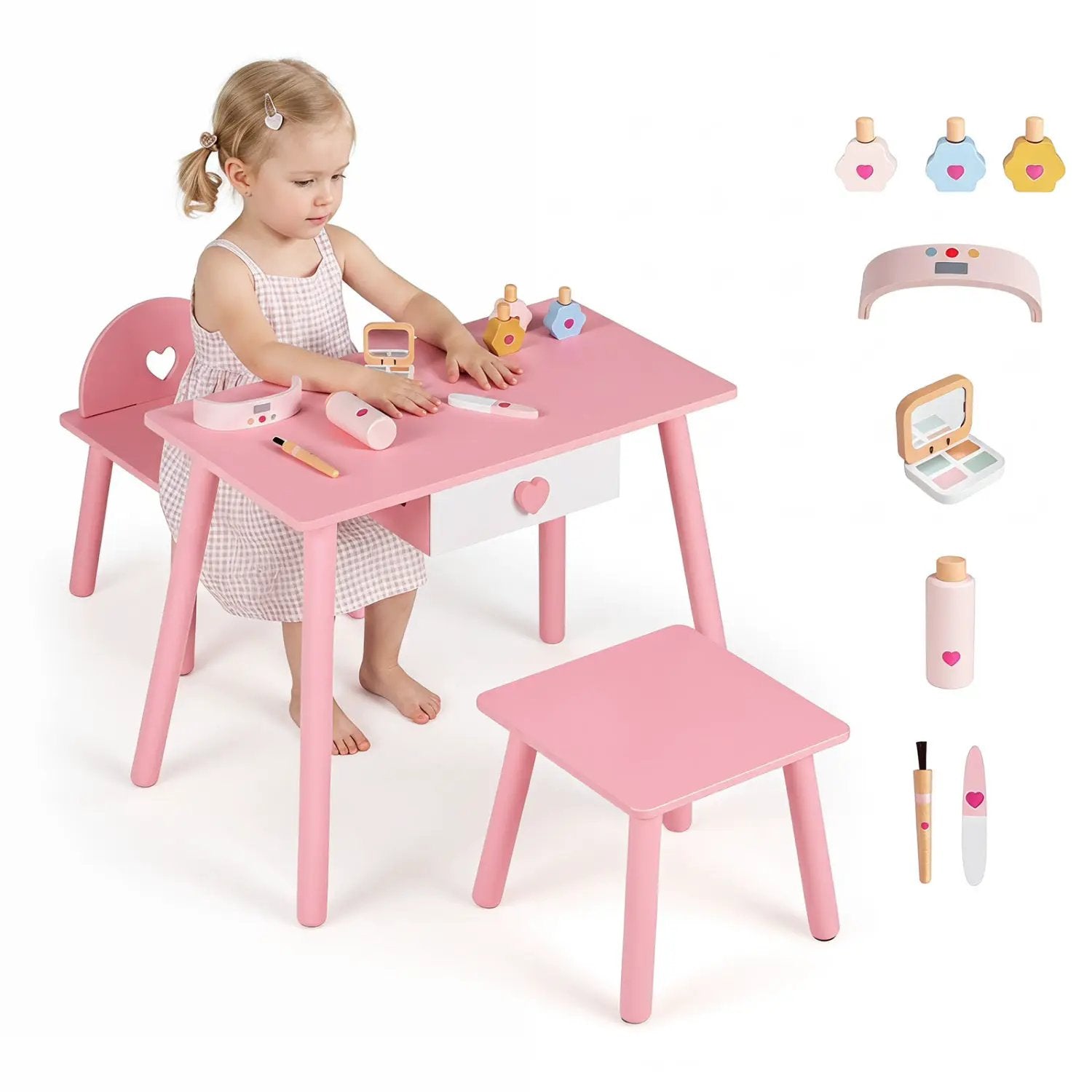 Kids Pretend Nail Salon Playset with Table and Stools by DirectDeals
