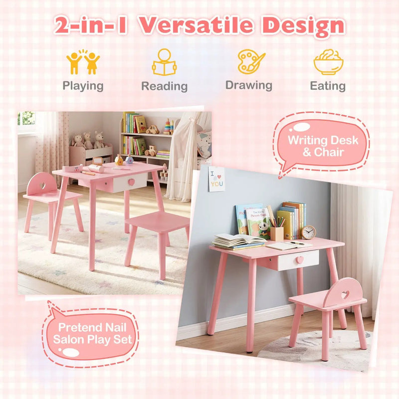 Kids Pretend Nail Salon Playset with Table and Stools by DirectDeals