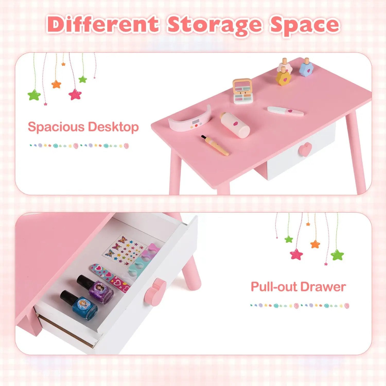 Kids Pretend Nail Salon Playset with Table and Stools by DirectDeals