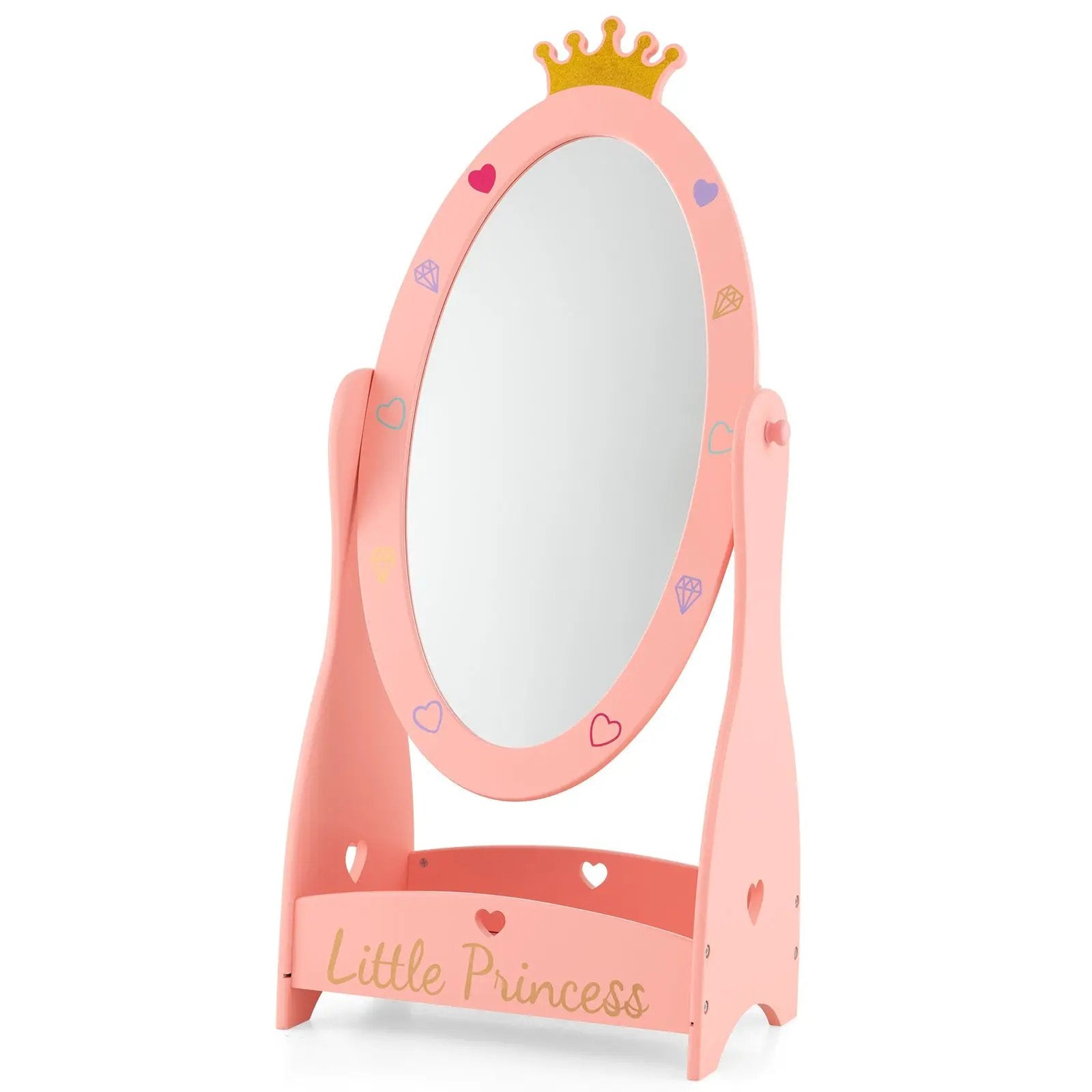 Kids Full Length Mirror with 360 Degree Rotatable Design and Shelf-Pink by DirectDeals