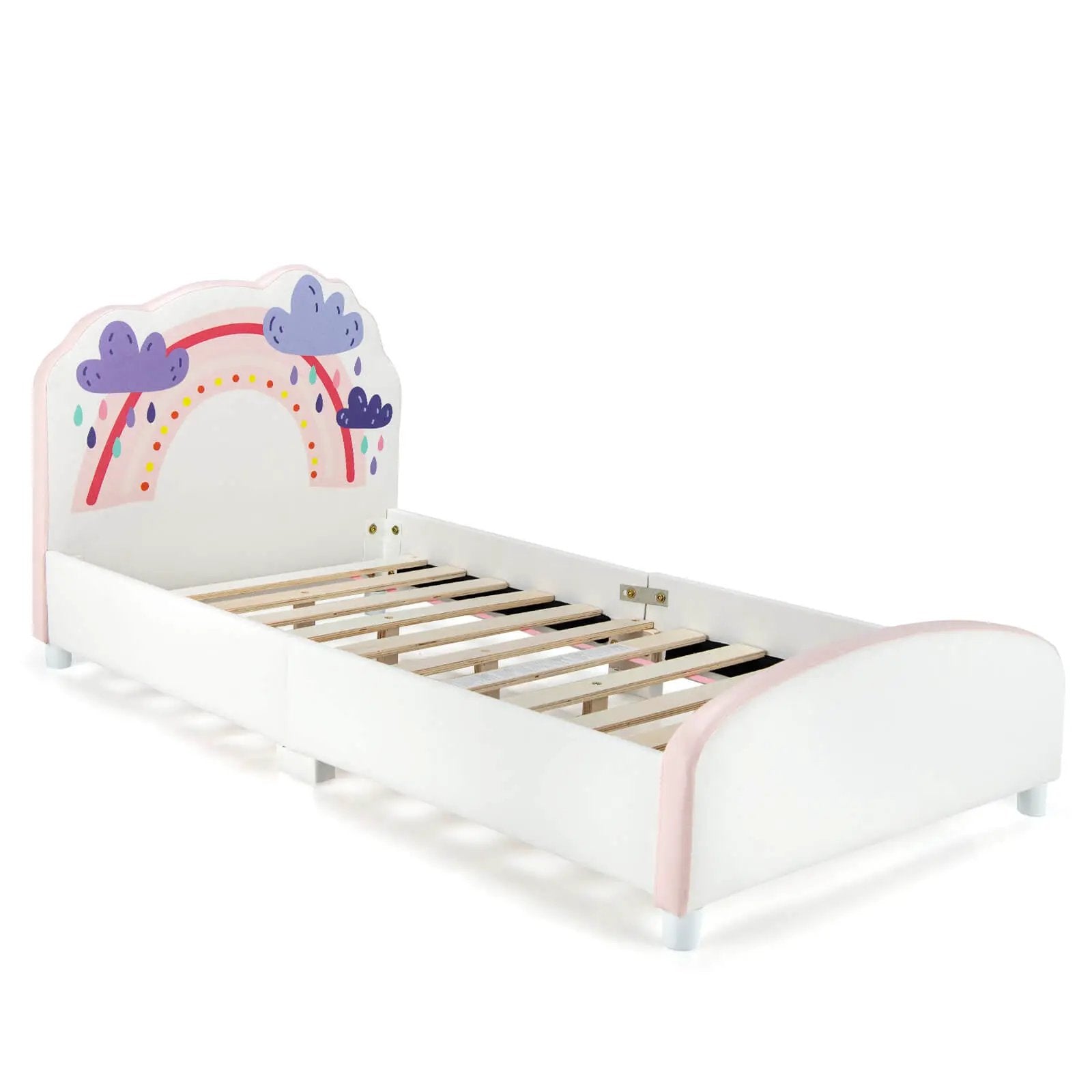 Kids Twin Size Upholstered Platform Wooden Bed with Rainbow Pattern by DirectDeals