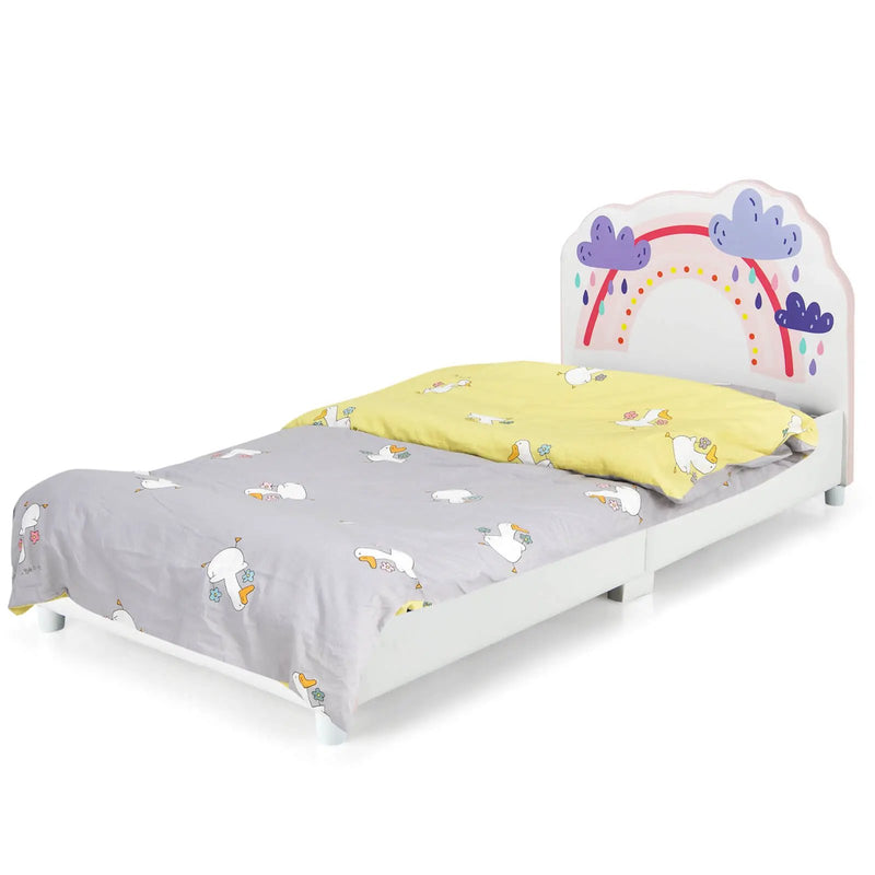 Kids Twin Size Upholstered Platform Wooden Bed with Rainbow Pattern by DirectDeals