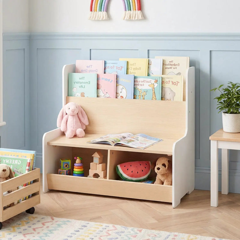 Kids Reading Nook with Bench Bookshelf and 2 Cubbies by DirectDeals