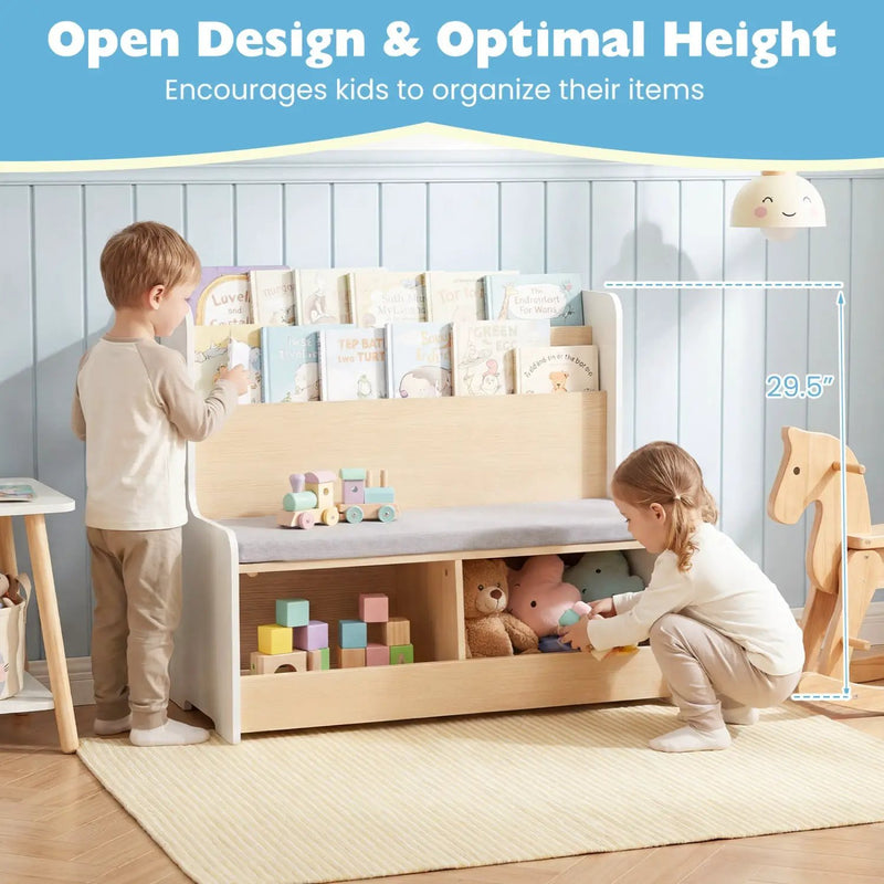 Kids Reading Nook with Bench Bookshelf and 2 Cubbies by DirectDeals