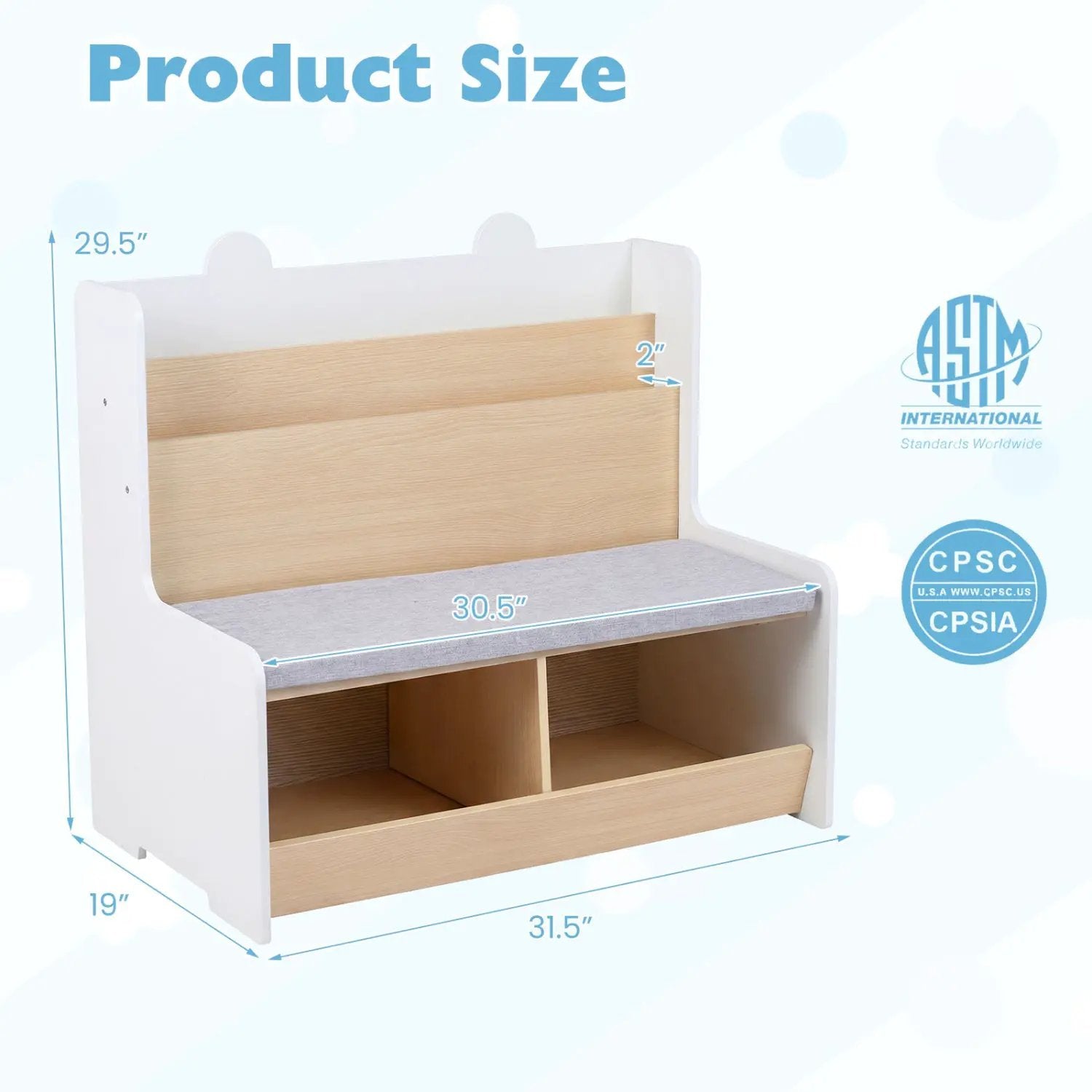 Kids Reading Nook with Bench Bookshelf and 2 Cubbies by DirectDeals