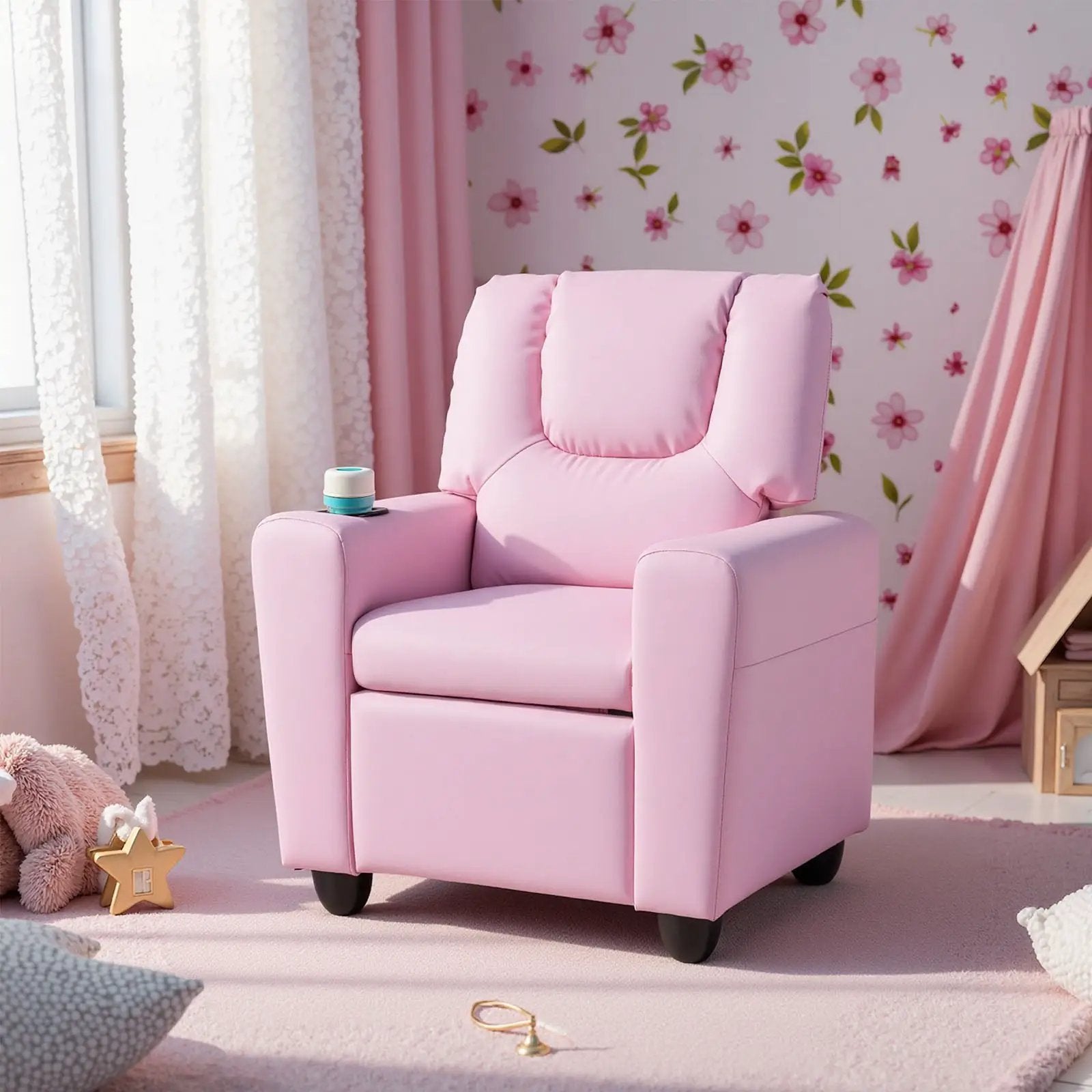 Kids Recliner Chair Push Back Toddler Reclining Armchair with Cup Holder by DirectDeals
