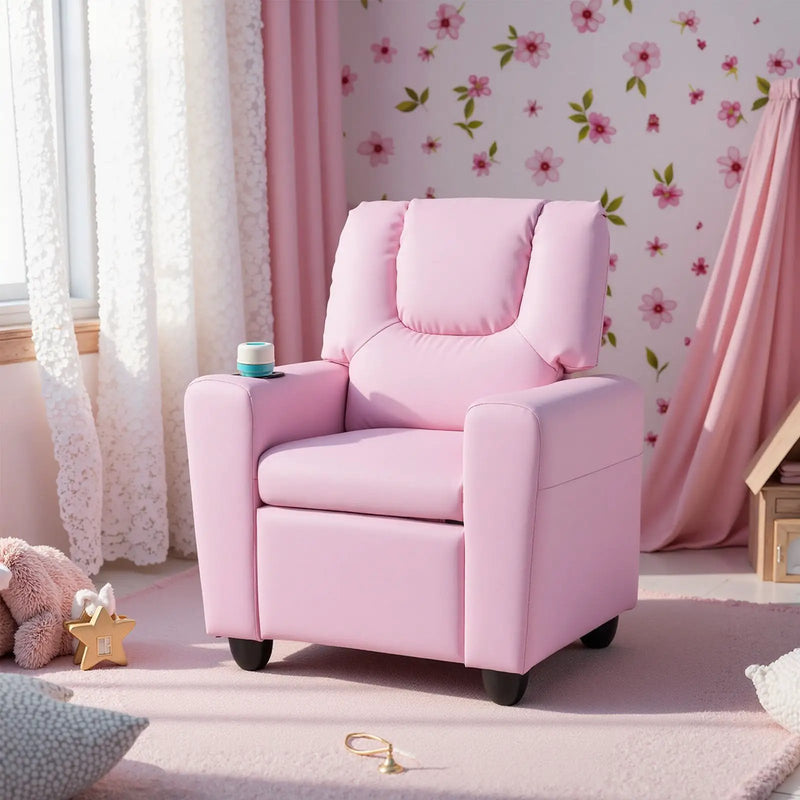 Kids Recliner Chair Push Back Toddler Reclining Armchair with Cup Holder by DirectDeals