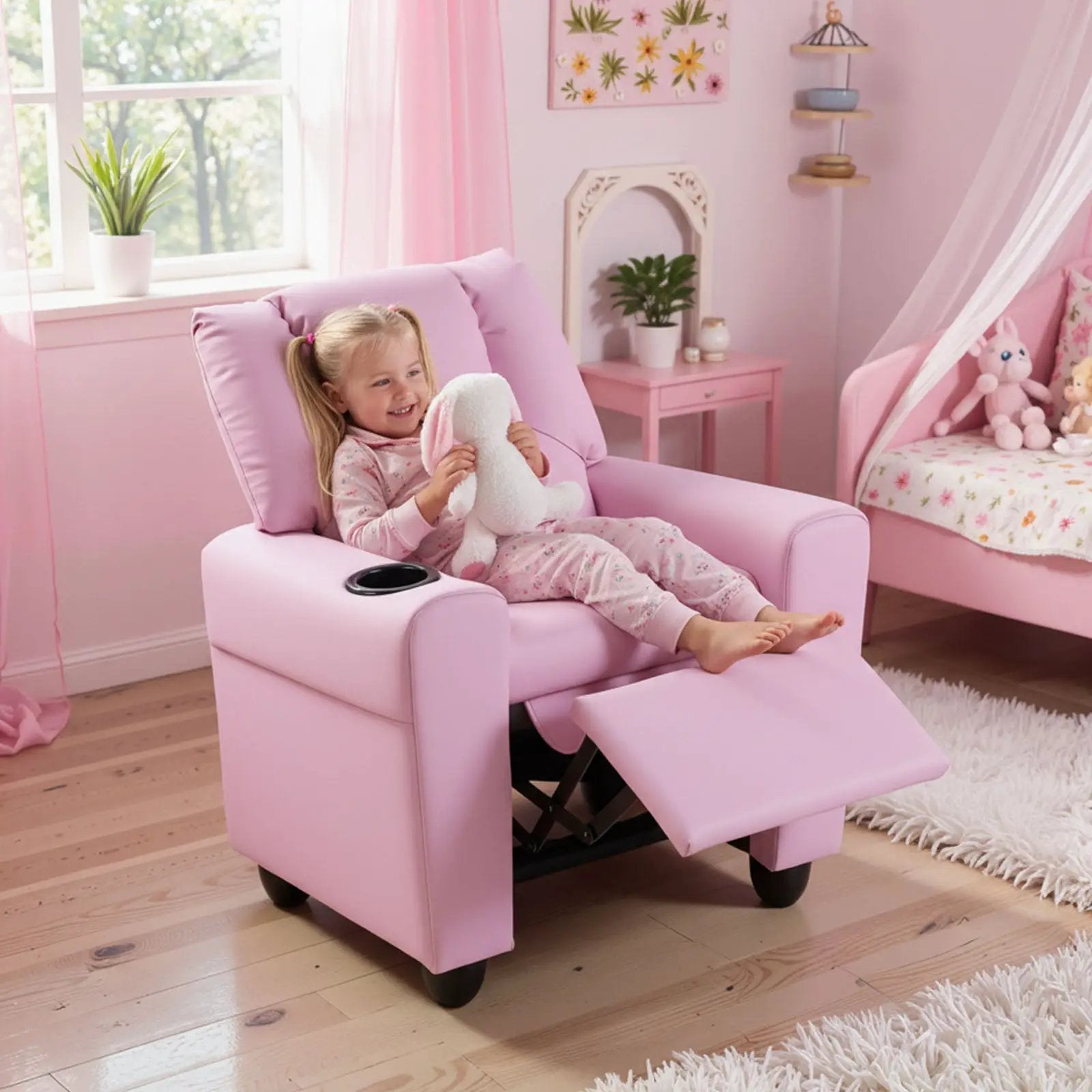 Kids Recliner Chair Push Back Toddler Reclining Armchair with Cup Holder by DirectDeals