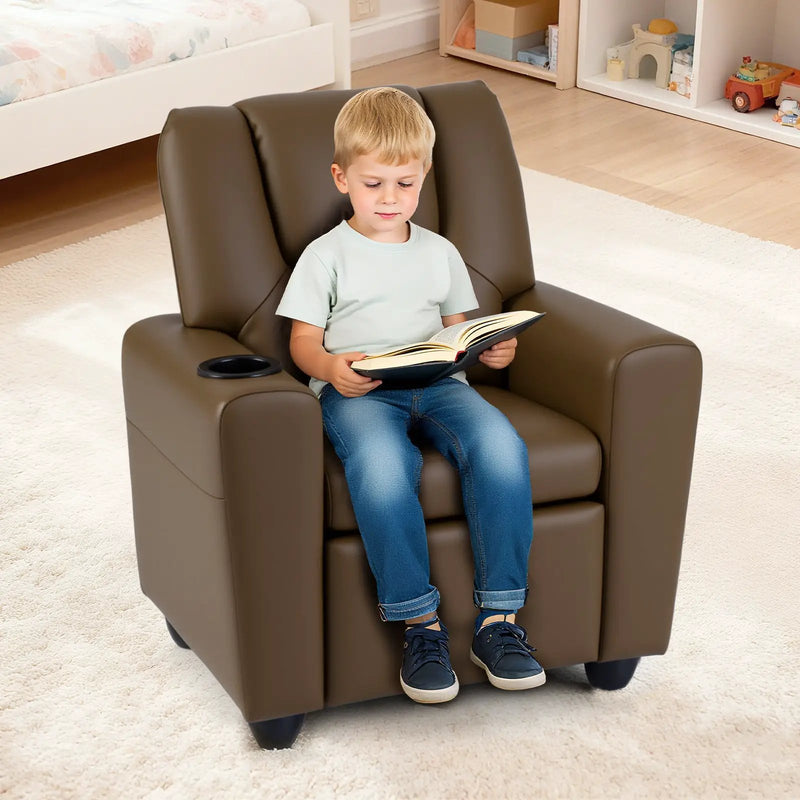 Kids Recliner Chair Push Back Toddler Reclining Armchair with Cup Holder by DirectDeals