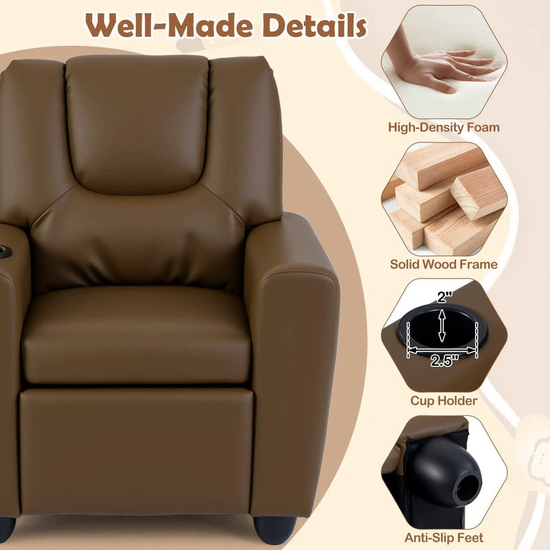 Kids Recliner Chair Push Back Toddler Reclining Armchair with Cup Holder by DirectDeals