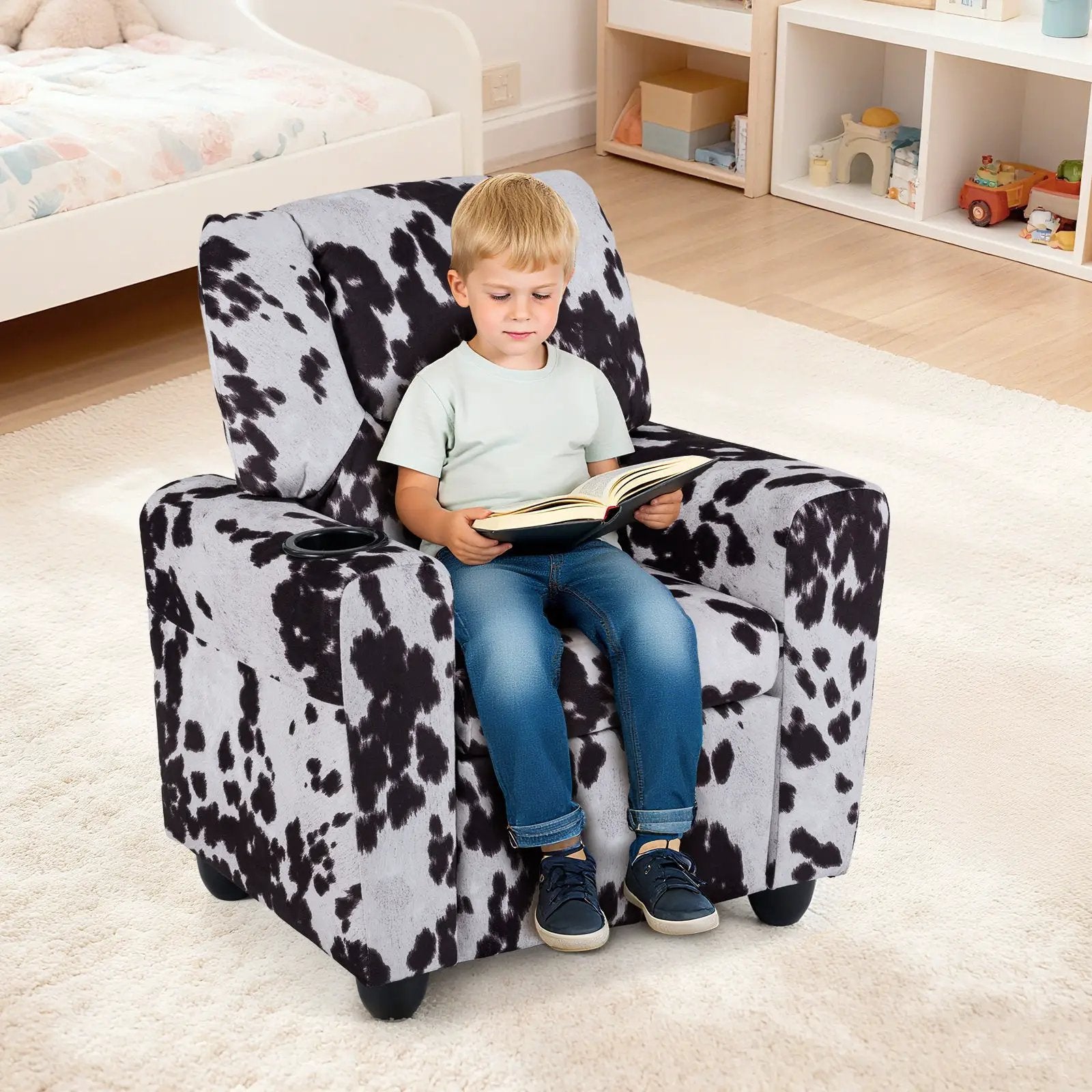 Kids Recliner Chair Push Back Toddler Reclining Armchair with Cup Holder by DirectDeals
