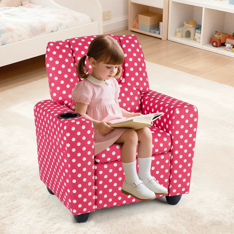 Kids Recliner Chair Push Back Toddler Reclining Armchair with Cup Holder by DirectDeals