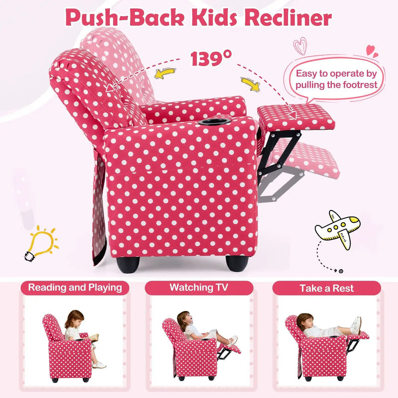 Kids Recliner Chair Push Back Toddler Reclining Armchair with Cup Holder by DirectDeals