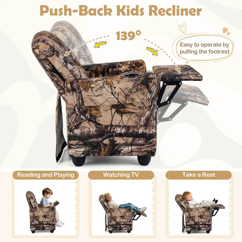 Kids Recliner Chair Push Back Toddler Reclining Armchair with Cup Holder by DirectDeals