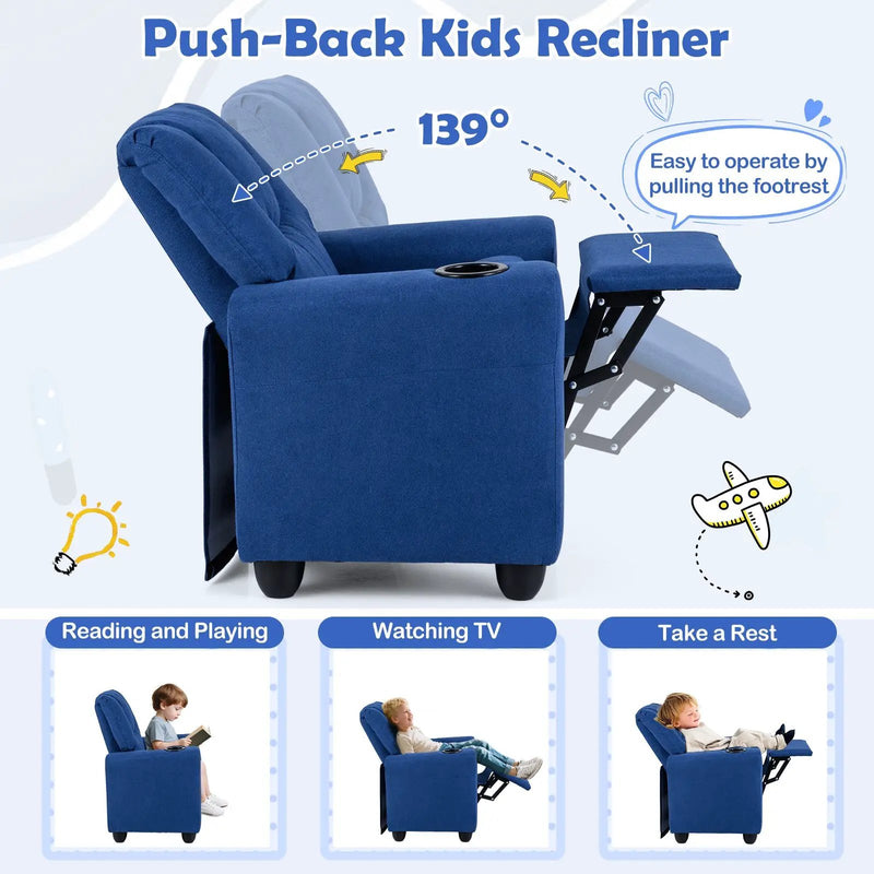 Kids Recliner Chair Push Back Toddler Reclining Armchair with Cup Holder by DirectDeals
