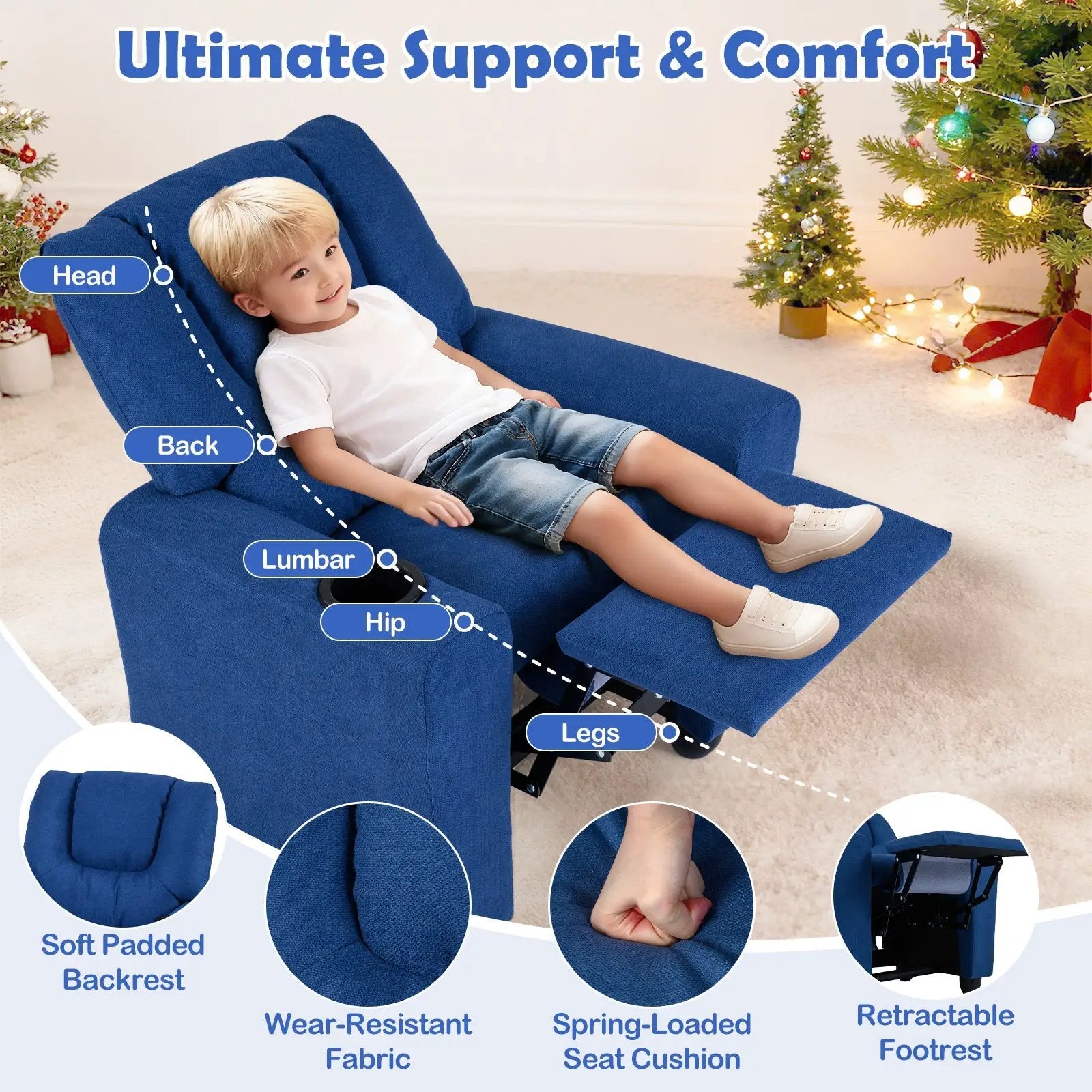 Kids Recliner Chair Push Back Toddler Reclining Armchair with Cup Holder by DirectDeals