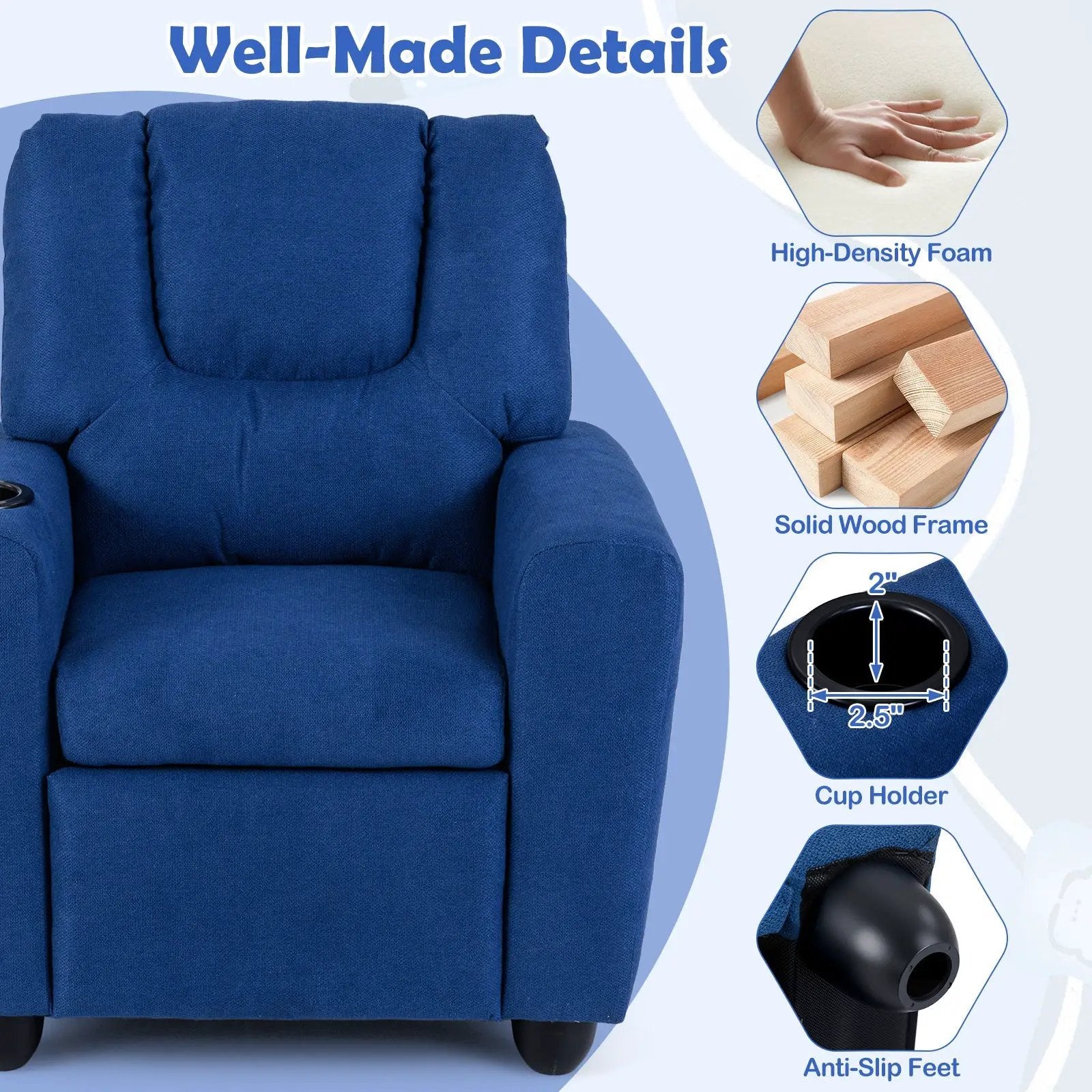 Kids Recliner Chair Push Back Toddler Reclining Armchair with Cup Holder by DirectDeals