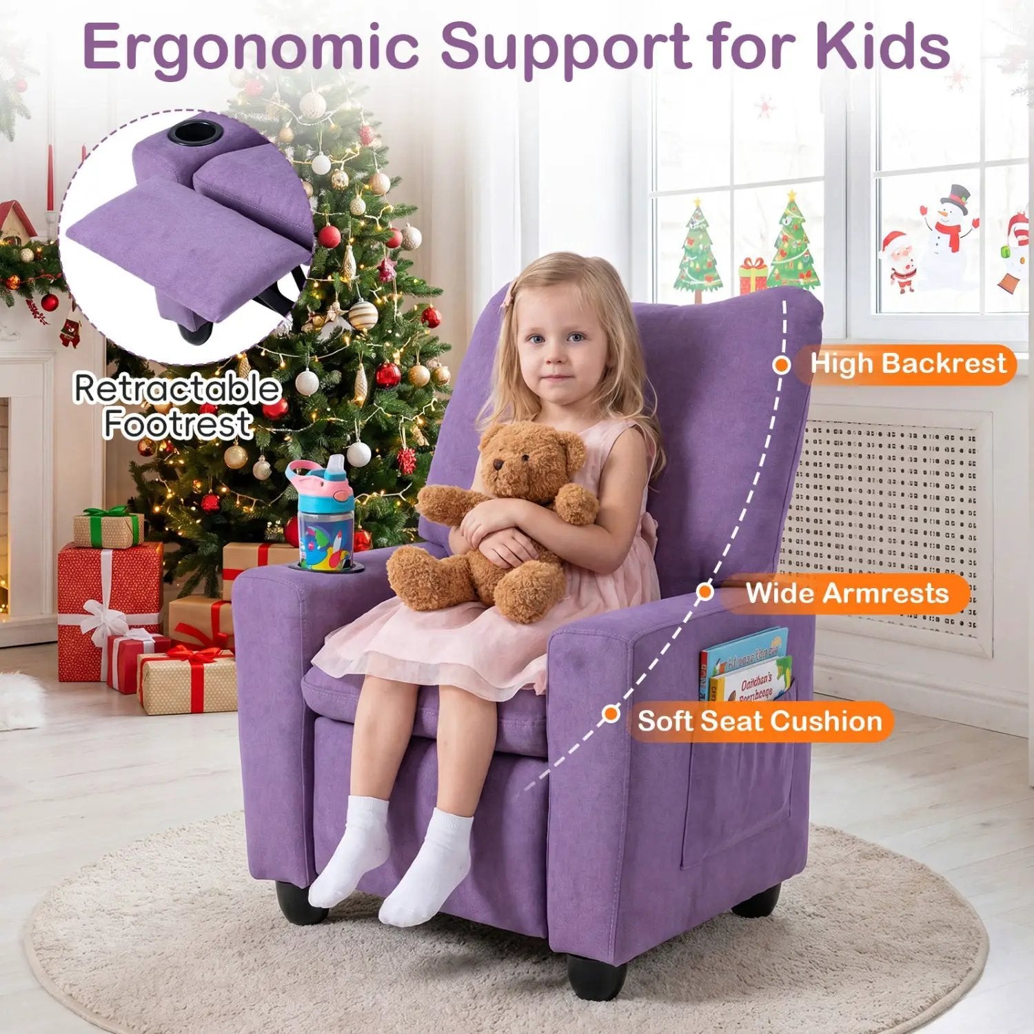 Kids Recliner Sofa with Adjustable Footrest and Cup Holder by DirectDeals