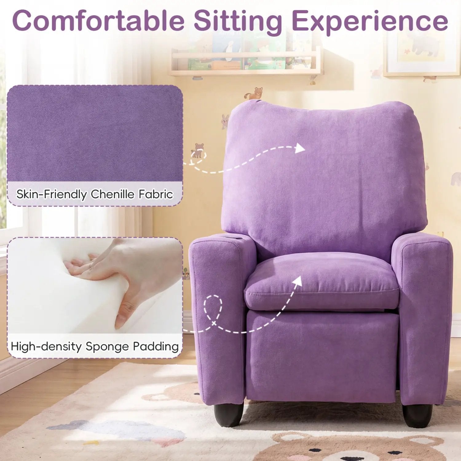 Kids Recliner Sofa with Adjustable Footrest and Cup Holder by DirectDeals