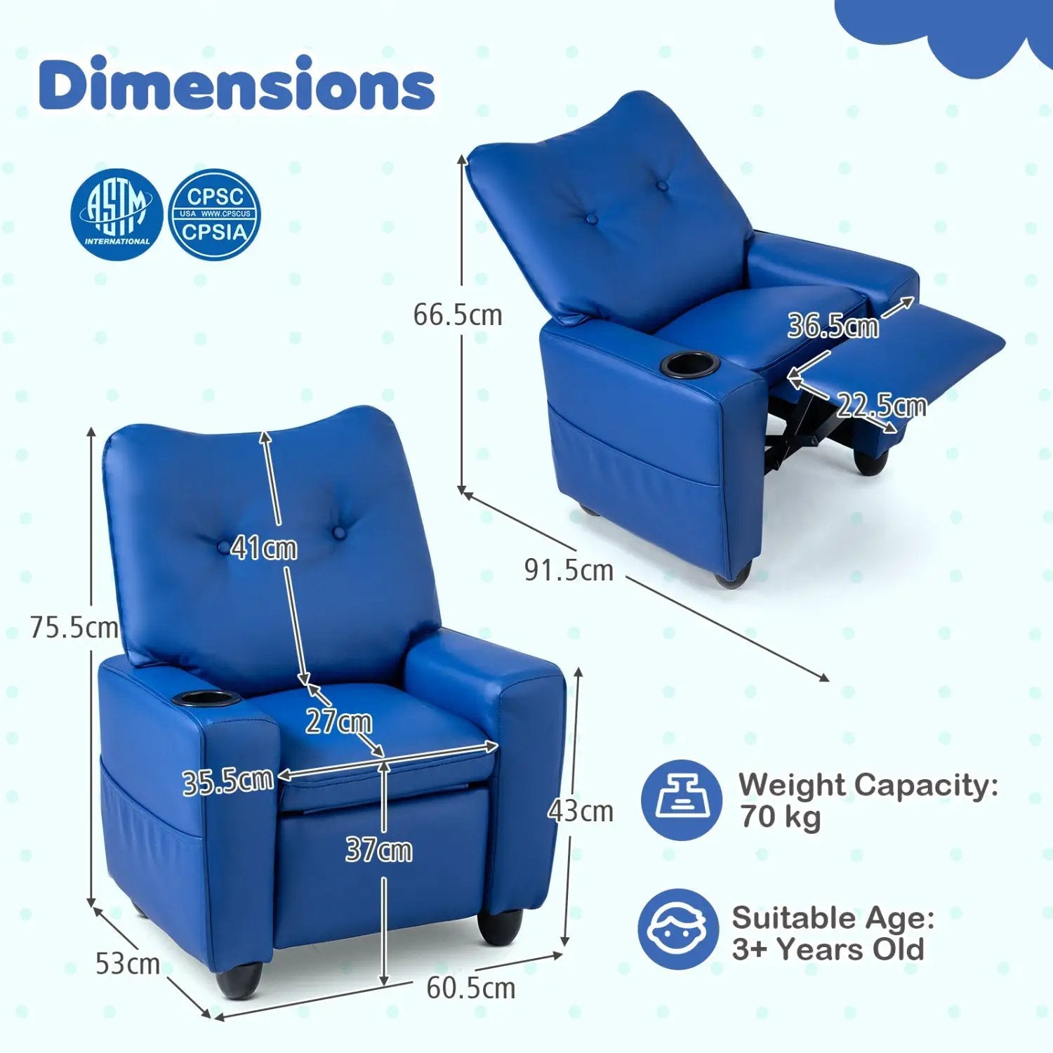 Kids Recliner Chair with Cup Holder and Adjustable Backrest by DirectDeals