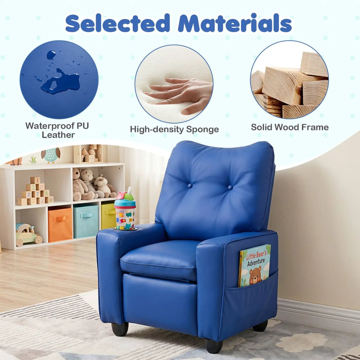 Kids Recliner Chair with Cup Holder and Adjustable Backrest by DirectDeals