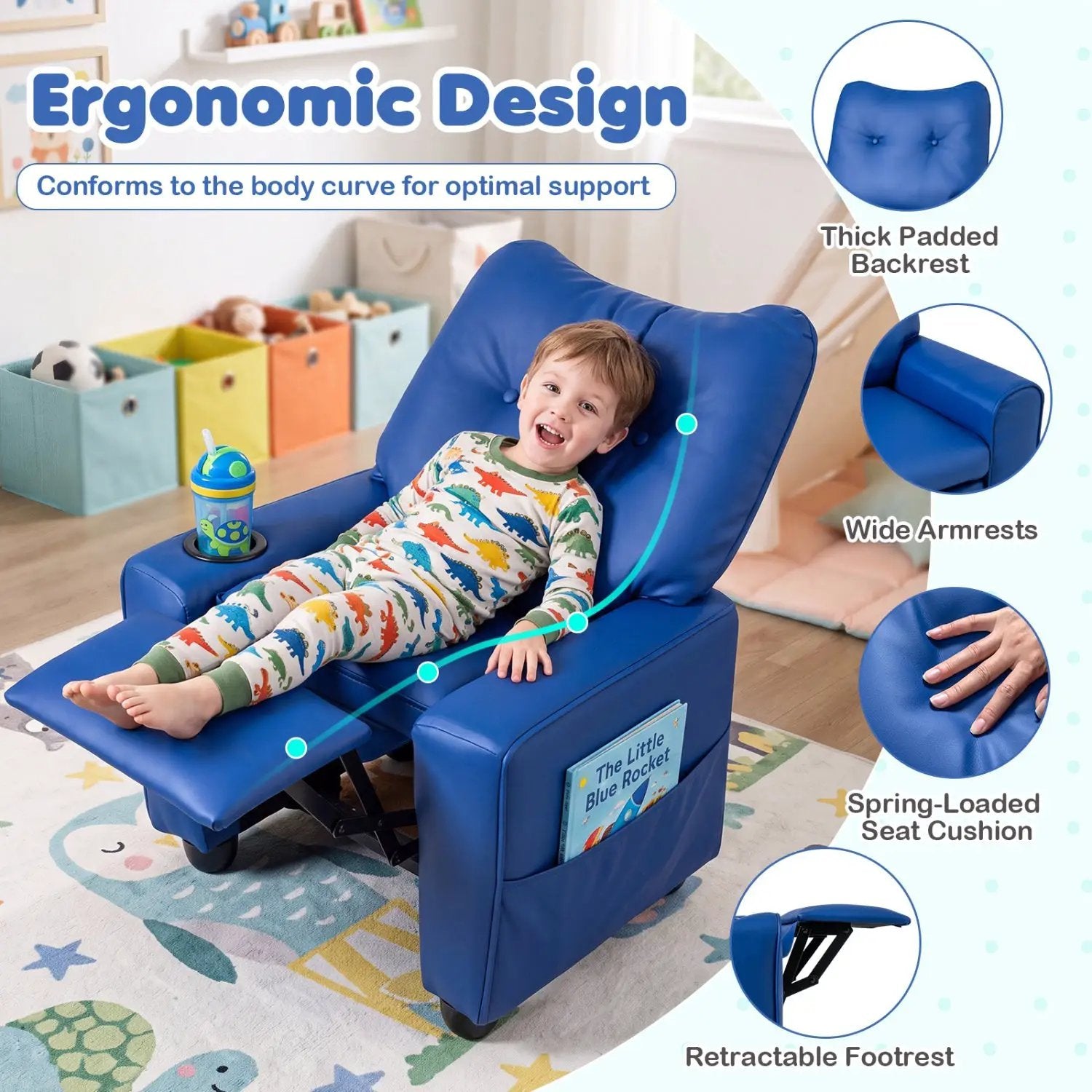 Kids Recliner Chair with Cup Holder and Adjustable Backrest by DirectDeals