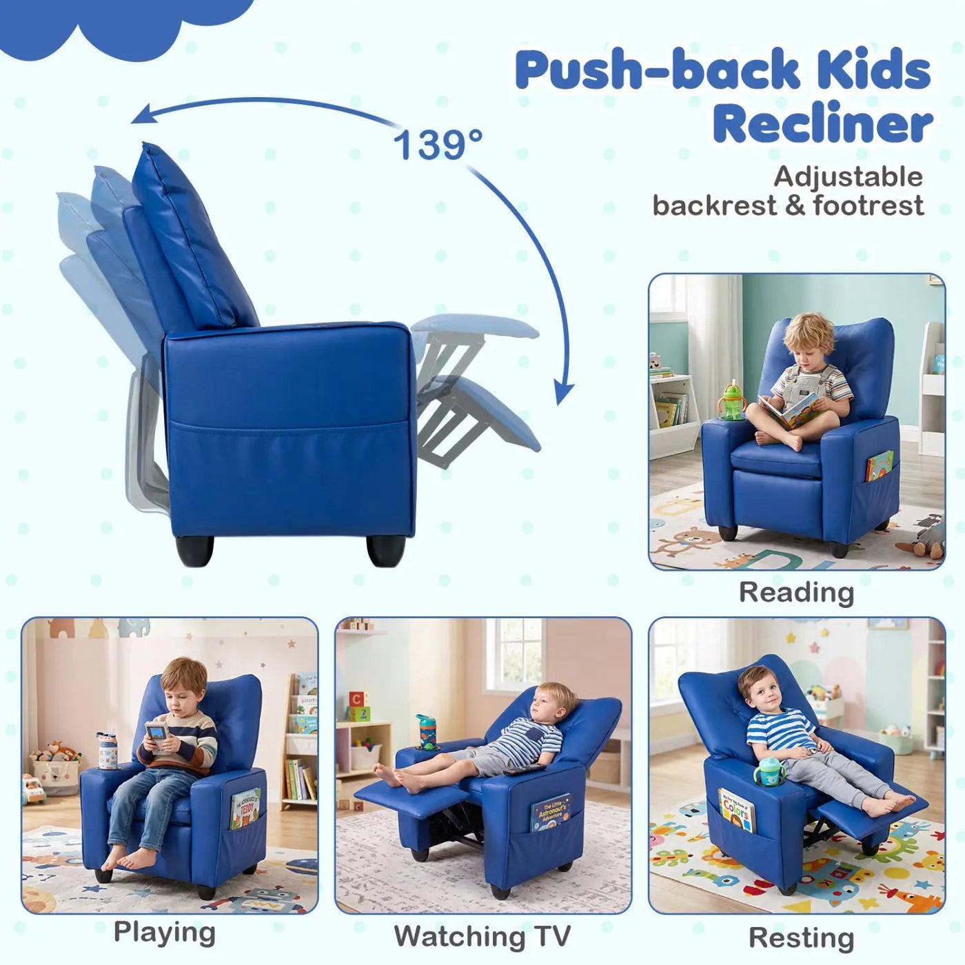 Kids Recliner Chair with Cup Holder and Adjustable Backrest by DirectDeals