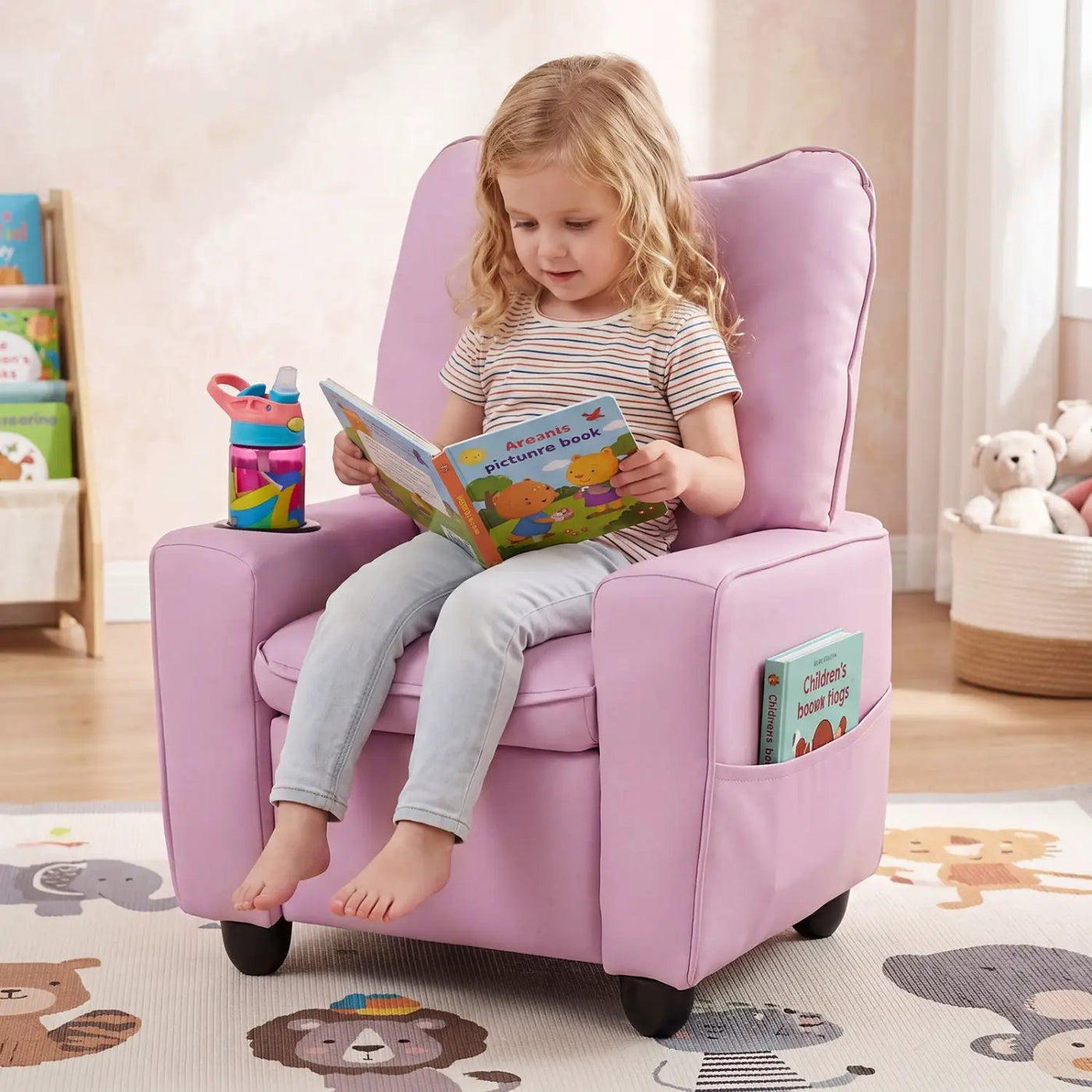Kids Recliner Chair with Cup Holder and Adjustable Backrest by DirectDeals
