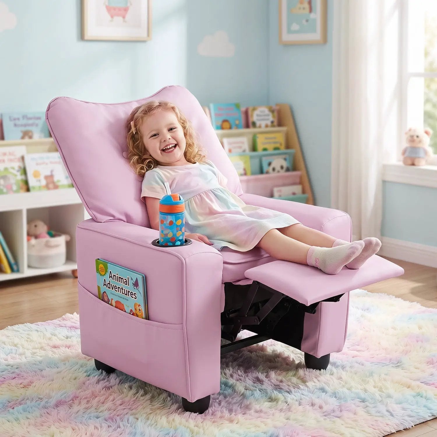Kids Recliner Chair with Cup Holder and Adjustable Backrest by DirectDeals