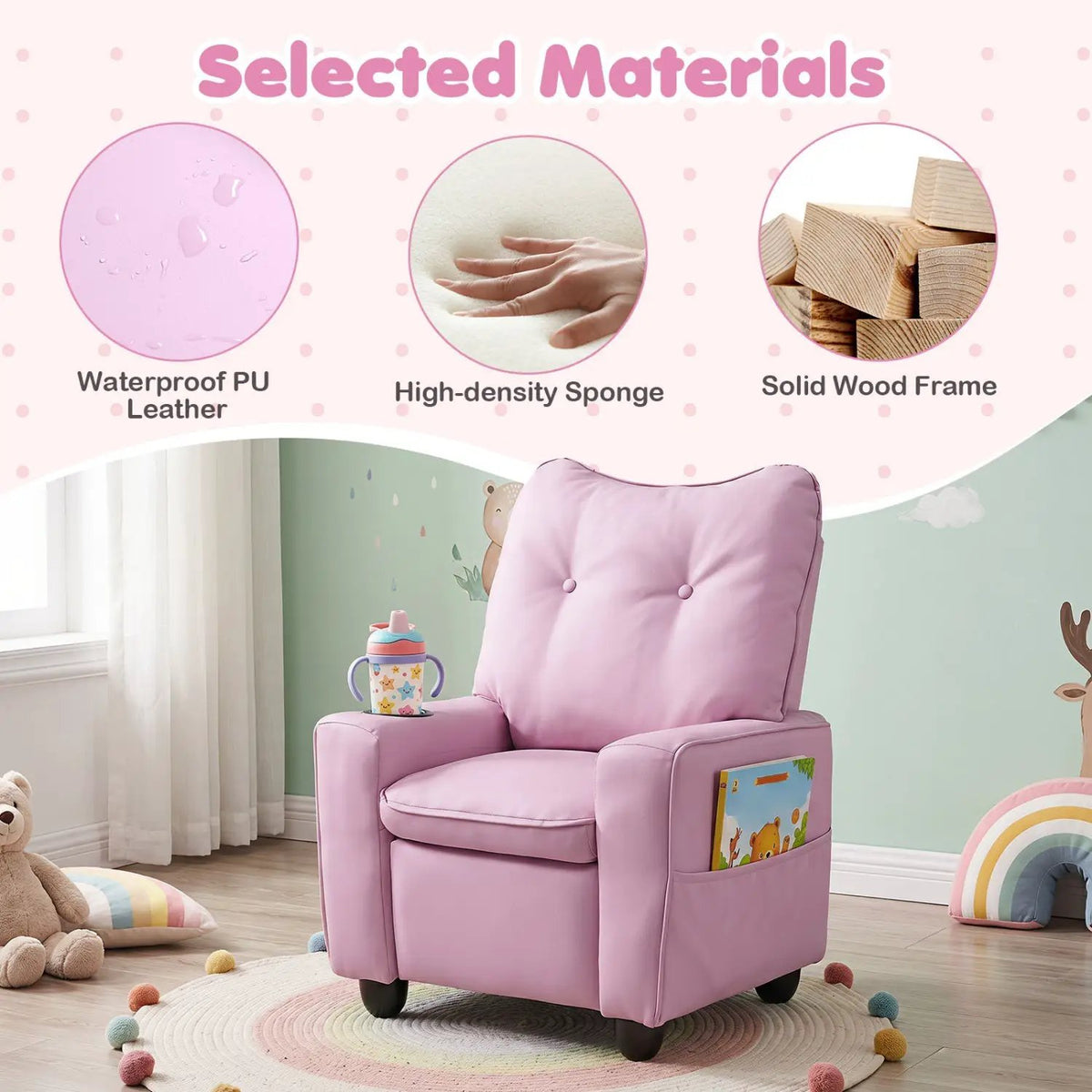 Kids Recliner Chair with Cup Holder and Adjustable Backrest by DirectDeals