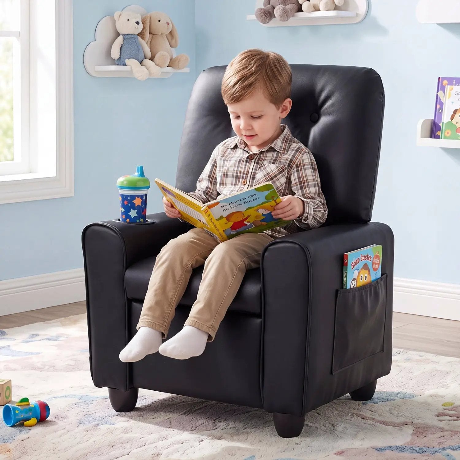Kids Recliner Chair with Cup Holder & Adjustable Backrest by DirectDeals