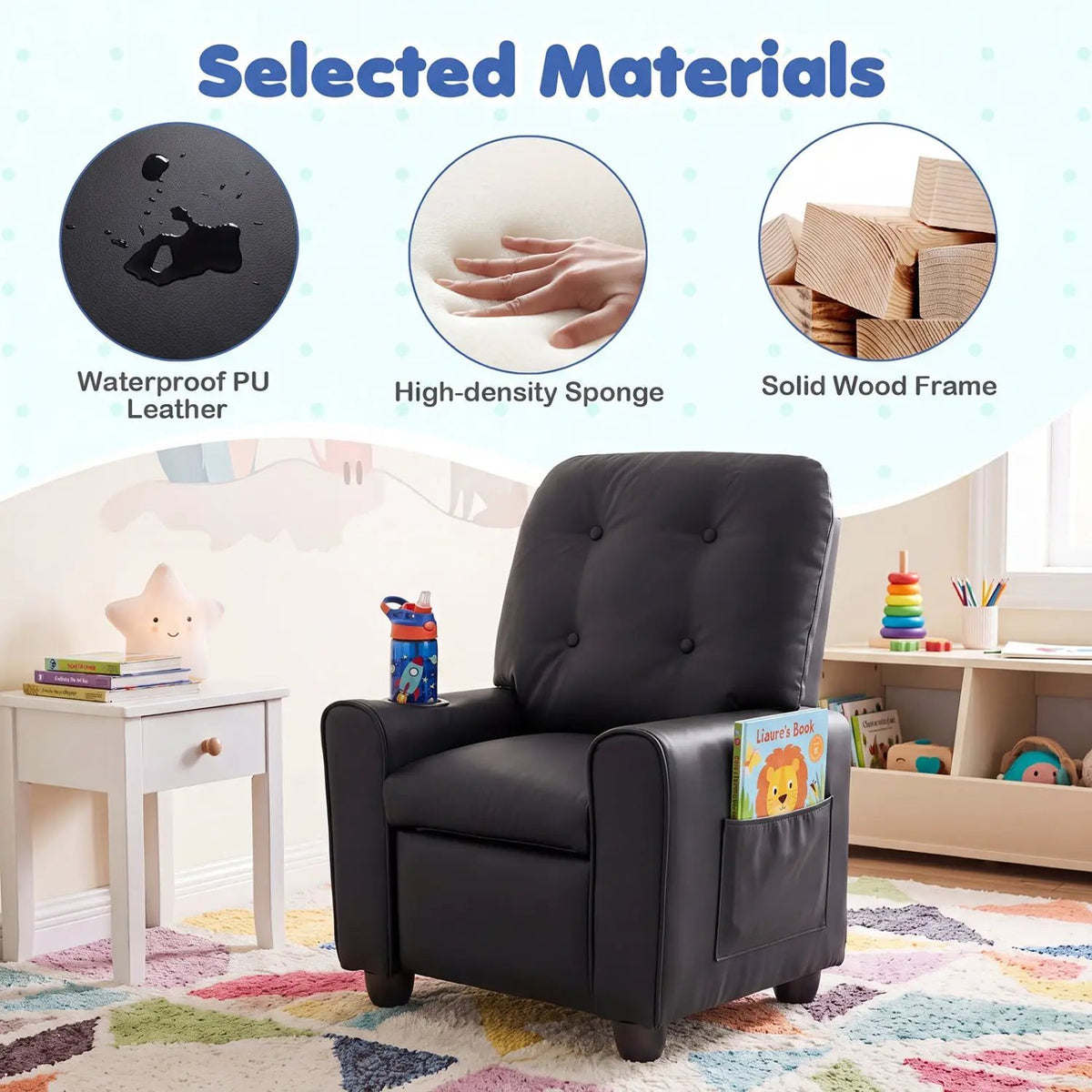 Kids Recliner Chair with Cup Holder & Adjustable Backrest by DirectDeals