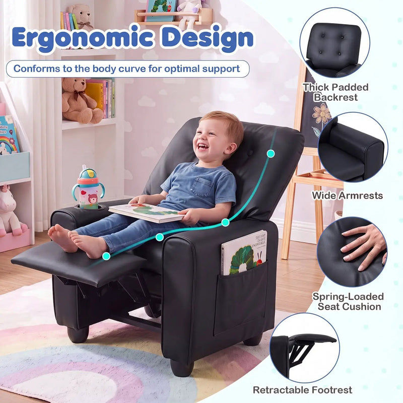 Kids Recliner Chair with Cup Holder & Adjustable Backrest by DirectDeals