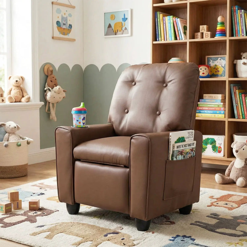 Kids Recliner Chair with Cup Holder & Adjustable Backrest by DirectDeals