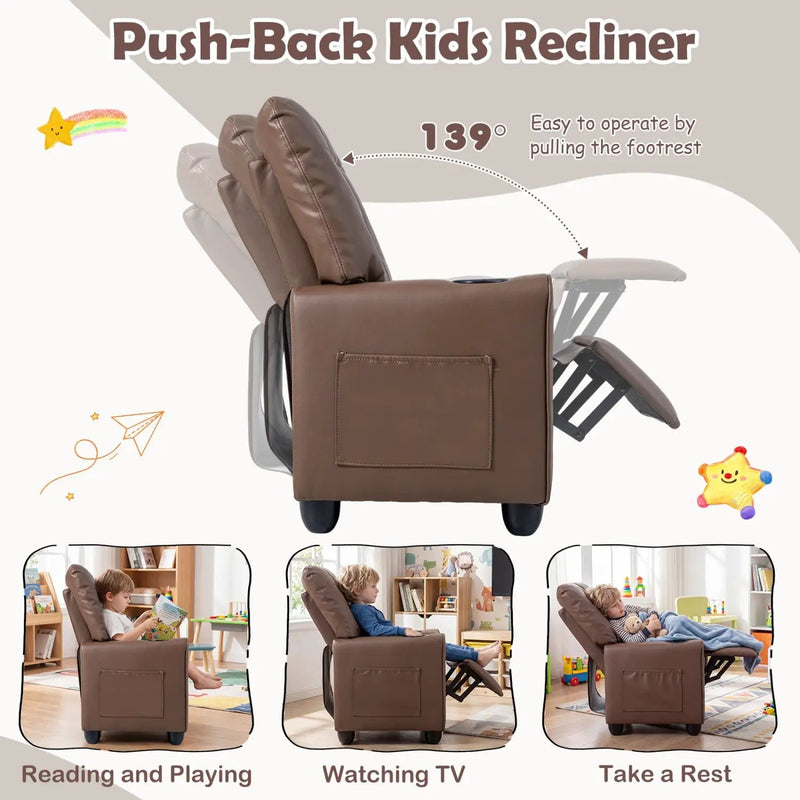 Kids Recliner Chair with Cup Holder & Adjustable Backrest by DirectDeals