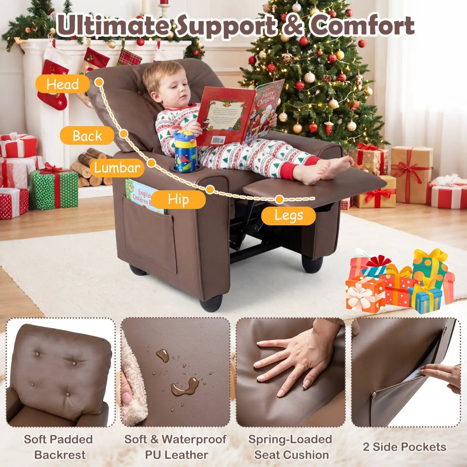 Kids Recliner Chair with Cup Holder & Adjustable Backrest by DirectDeals