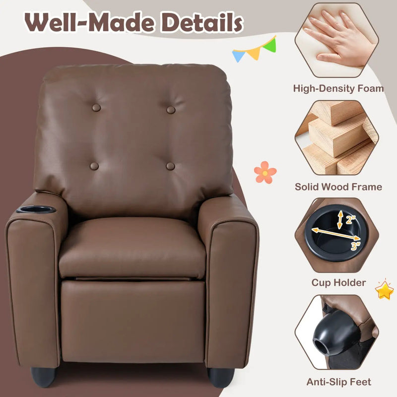 Kids Recliner Chair with Cup Holder & Adjustable Backrest by DirectDeals